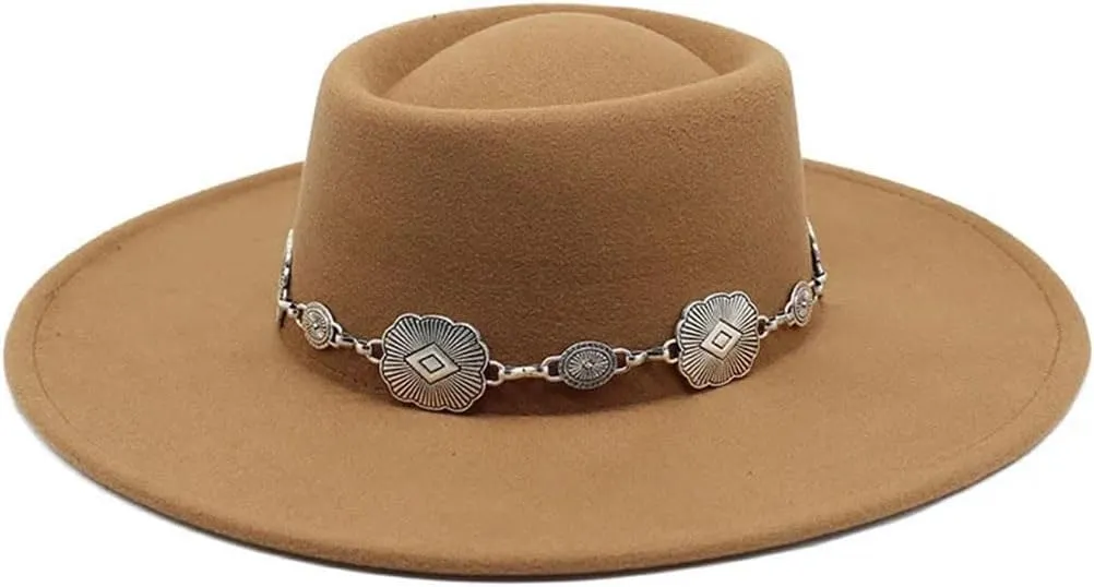 Women Felt Fedoras Hat Brim Formal Church Wedding Cap Concave Flat Derby Hats