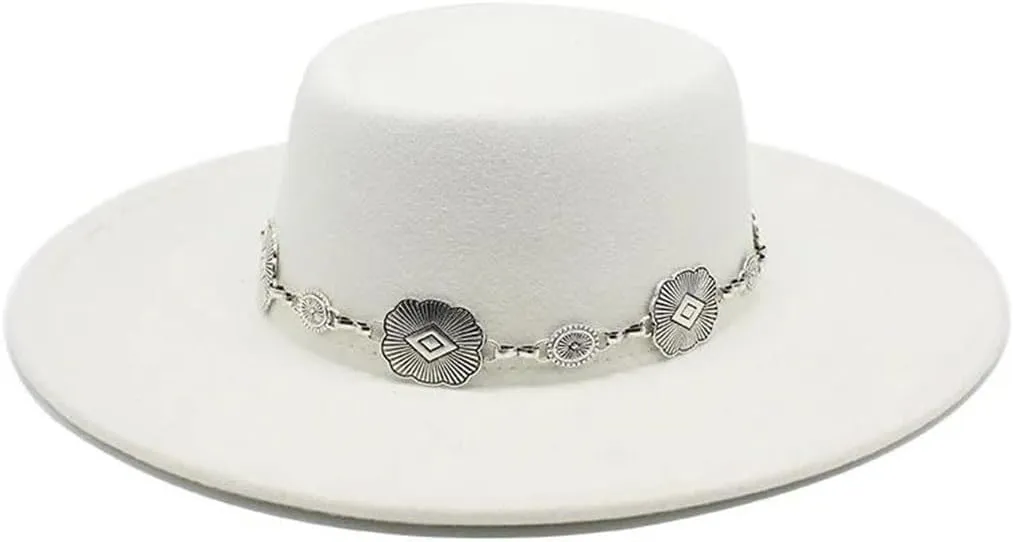 Women Felt Fedoras Hat Brim Formal Church Wedding Cap Concave Flat Derby Hats