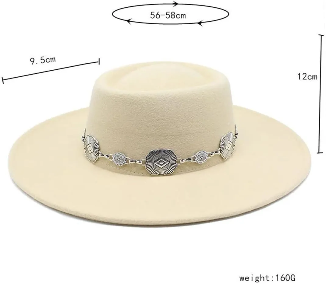 Women Felt Fedoras Hat Brim Formal Church Wedding Cap Concave Flat Derby Hats