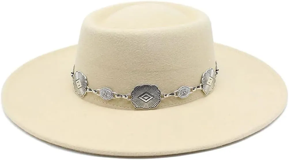 Women Felt Fedoras Hat Brim Formal Church Wedding Cap Concave Flat Derby Hats