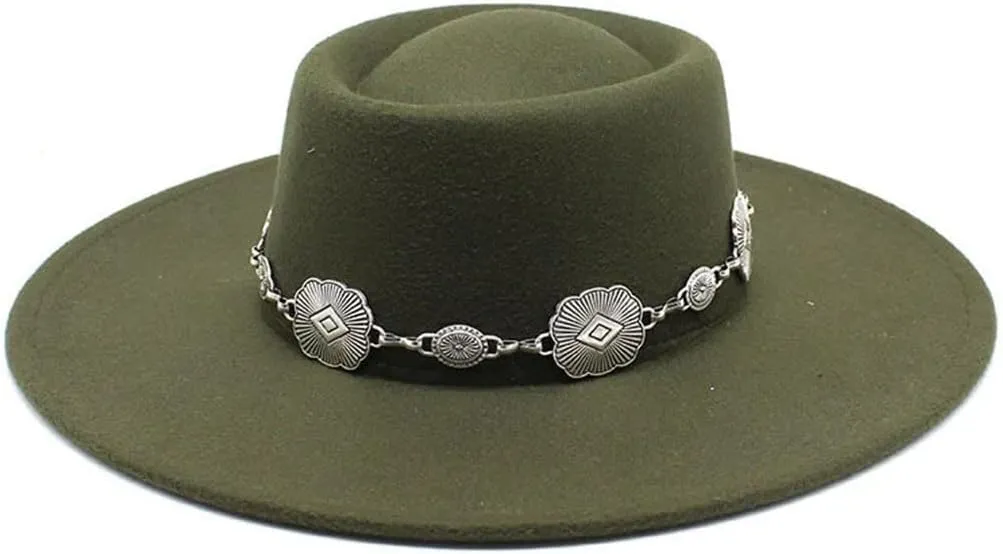 Women Felt Fedoras Hat Brim Formal Church Wedding Cap Concave Flat Derby Hats