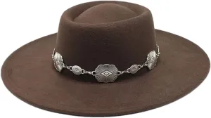 Women Felt Fedoras Hat Brim Formal Church Wedding Cap Concave Flat Derby Hats