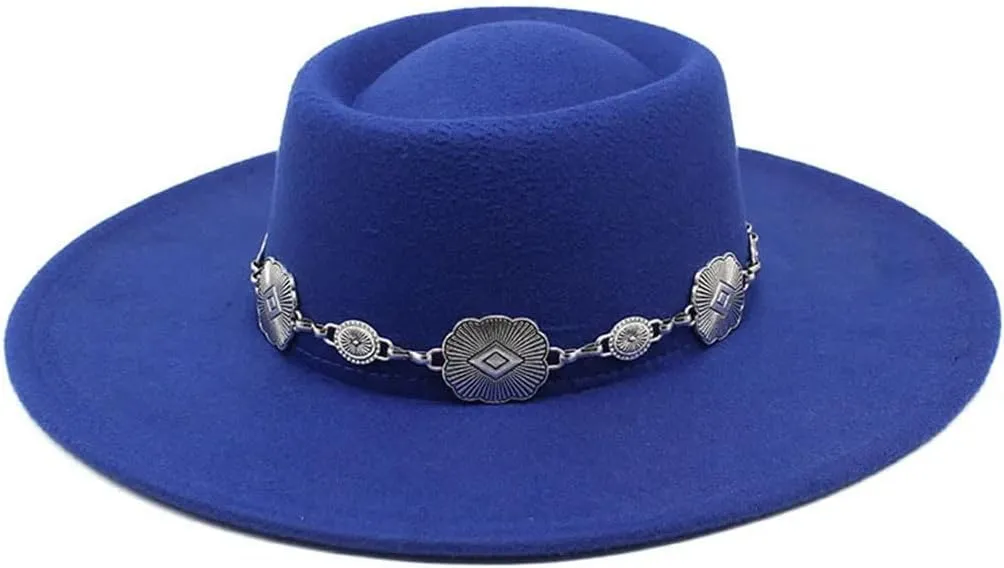 Women Felt Fedoras Hat Brim Formal Church Wedding Cap Concave Flat Derby Hats