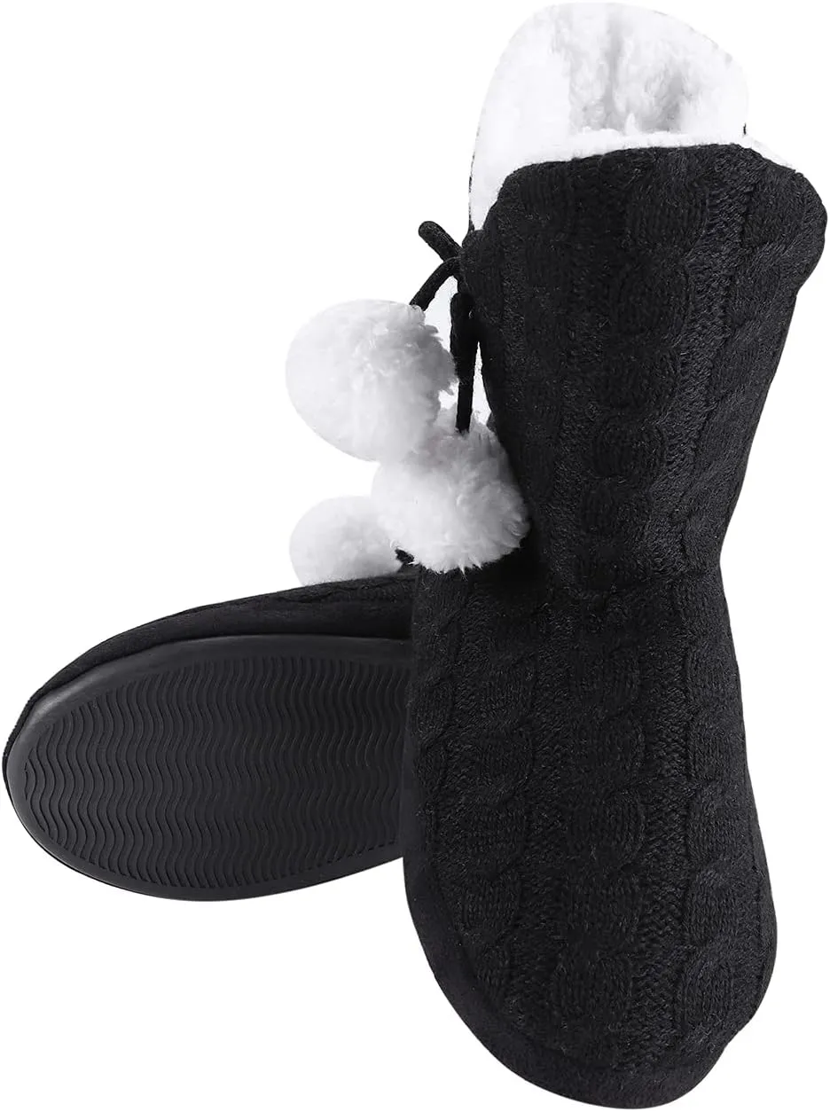 Women Slipper Boots Winter Warm Indoor Bootie Girl Plush Ankle High Boots Non-Slip Home Slipper Knit Twist Large Boot Shoes