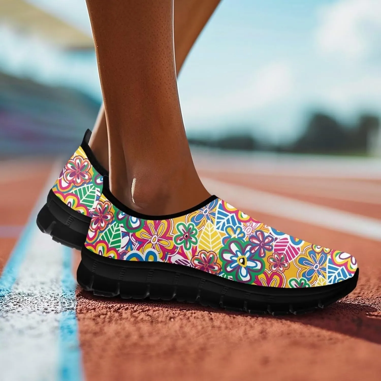 Women Sports Air Running Sneakers Lightweight Slide-in Casual Walking Shoes（Black Sole）