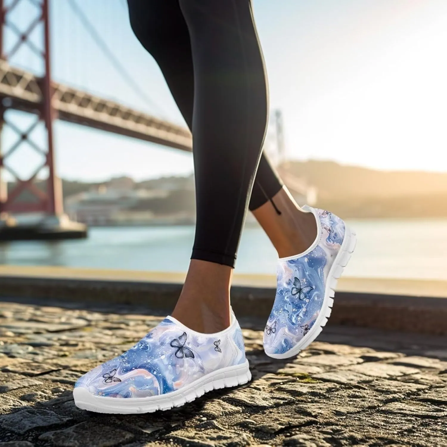Women Sports Air Running Sneakers Lightweight Slide-in Casual Walking Shoes（White Sole）