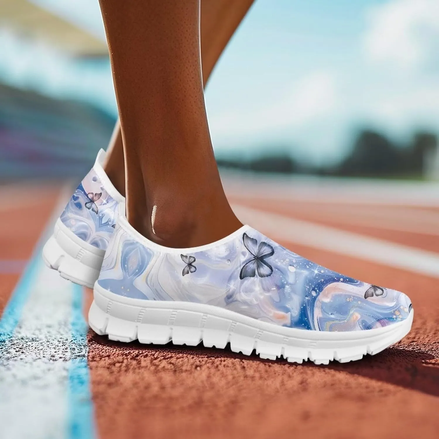 Women Sports Air Running Sneakers Lightweight Slide-in Casual Walking Shoes（White Sole）