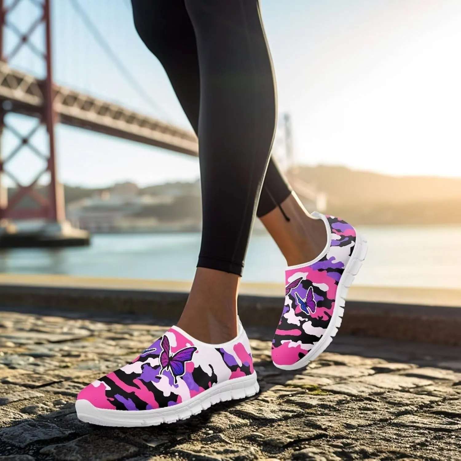 Women Sports Air Running Sneakers Lightweight Slide-in Casual Walking Shoes（White Sole）