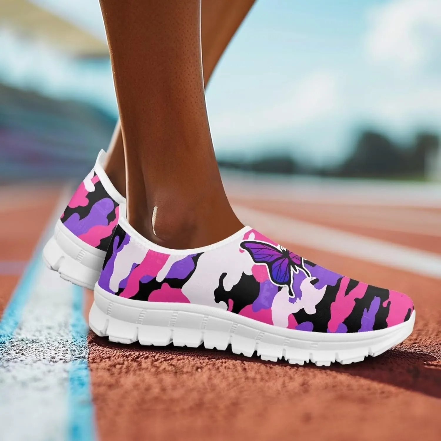 Women Sports Air Running Sneakers Lightweight Slide-in Casual Walking Shoes（White Sole）