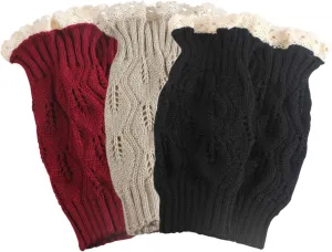 Womens Boot Socks-Winter Short Ankle Leg Warmers Lace Crochet Knitted Boot Cuffs for Women Knee High Thick Boots Topper Socks