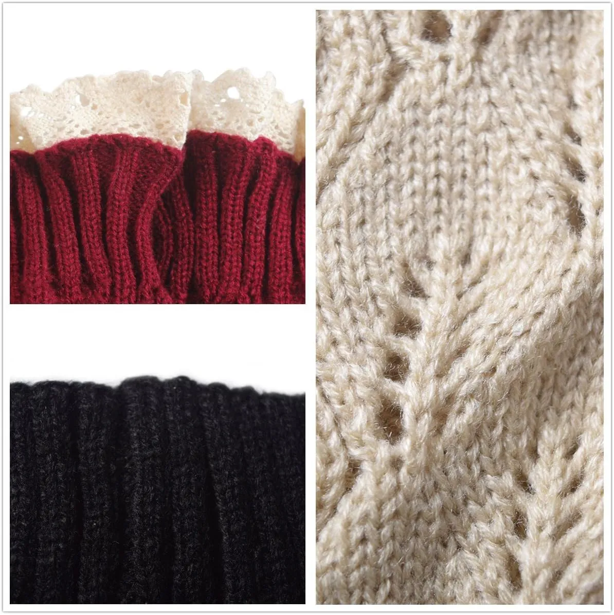 Womens Boot Socks-Winter Short Ankle Leg Warmers Lace Crochet Knitted Boot Cuffs for Women Knee High Thick Boots Topper Socks