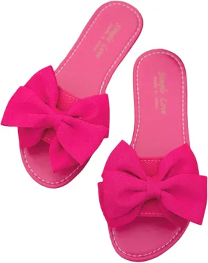 Women's Bow Flat Sandals Dressy Slide Sandals Open Toe Summer Beach Flat Shoes Slippers Slip on Slide