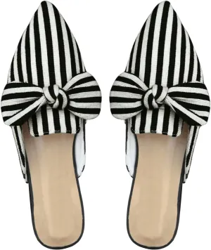 Women's Bow Mules Dressy Pointed Toe Flat Shoes Backless Loafers Slide Sandals Casual Slides Work Shoes