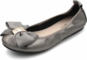 Womens Bowknot Ballet Flats Round Toe Flat Shoes Leather Casual Dress Shoes Wear to Work Slip On Moccasins