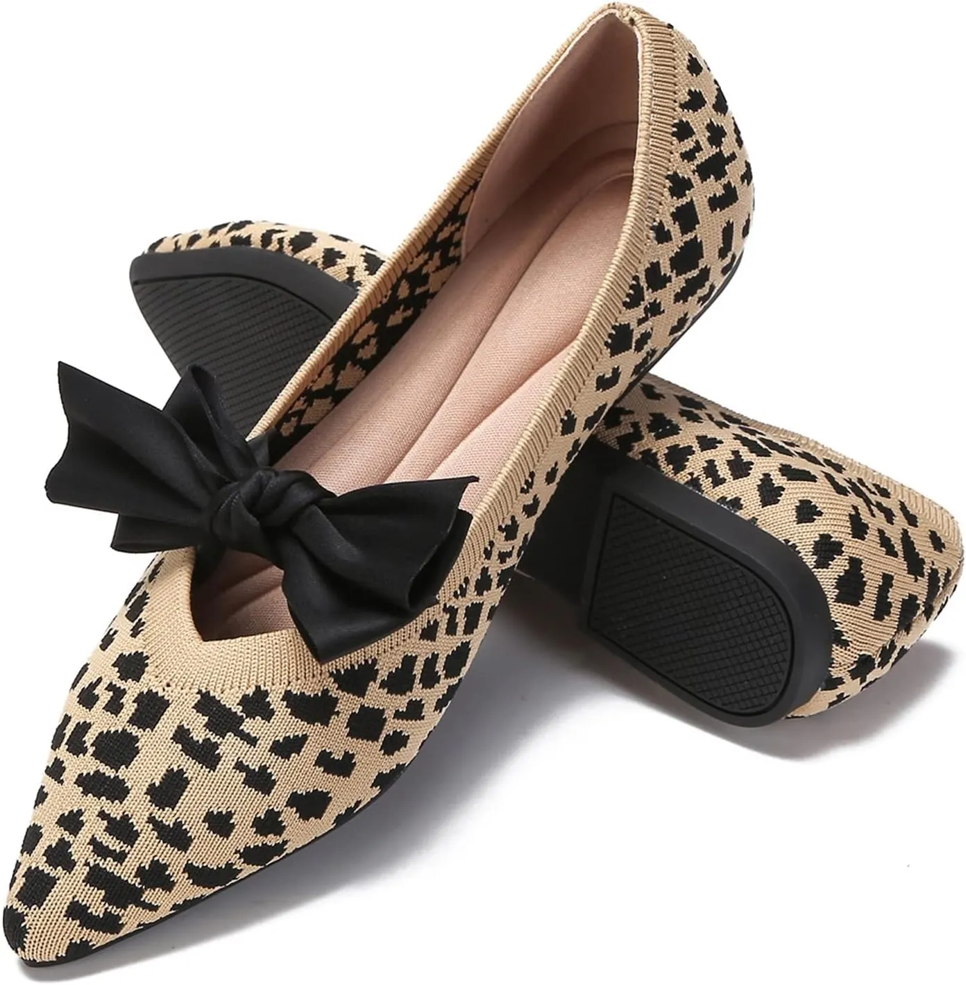 Women's Breathable Mesh Knit Ballet Flats Bow Pointed Toe Comfortable Slip On Shoes