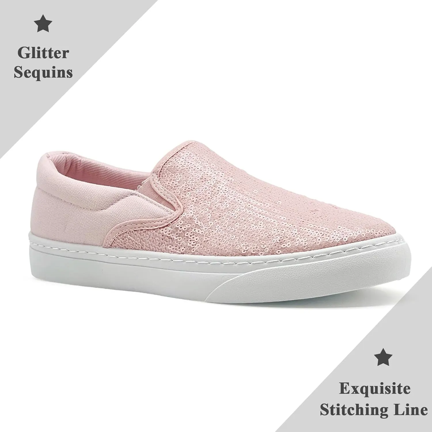 Women's Canvas Slip On Shoes Glitter Sequin Sneakers Sparkly Flat Loafers Casual Comfortable Tennis Shoes for Women