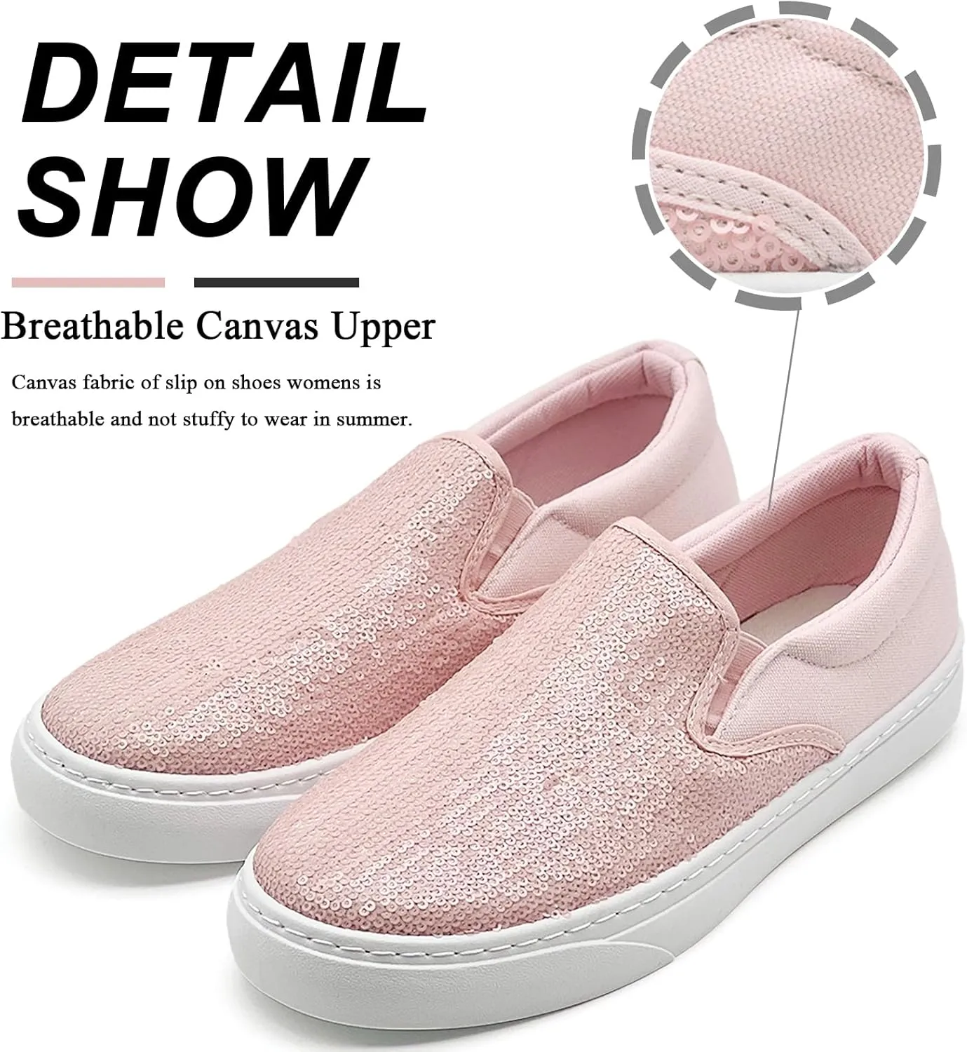 Women's Canvas Slip On Shoes Glitter Sequin Sneakers Sparkly Flat Loafers Casual Comfortable Tennis Shoes for Women