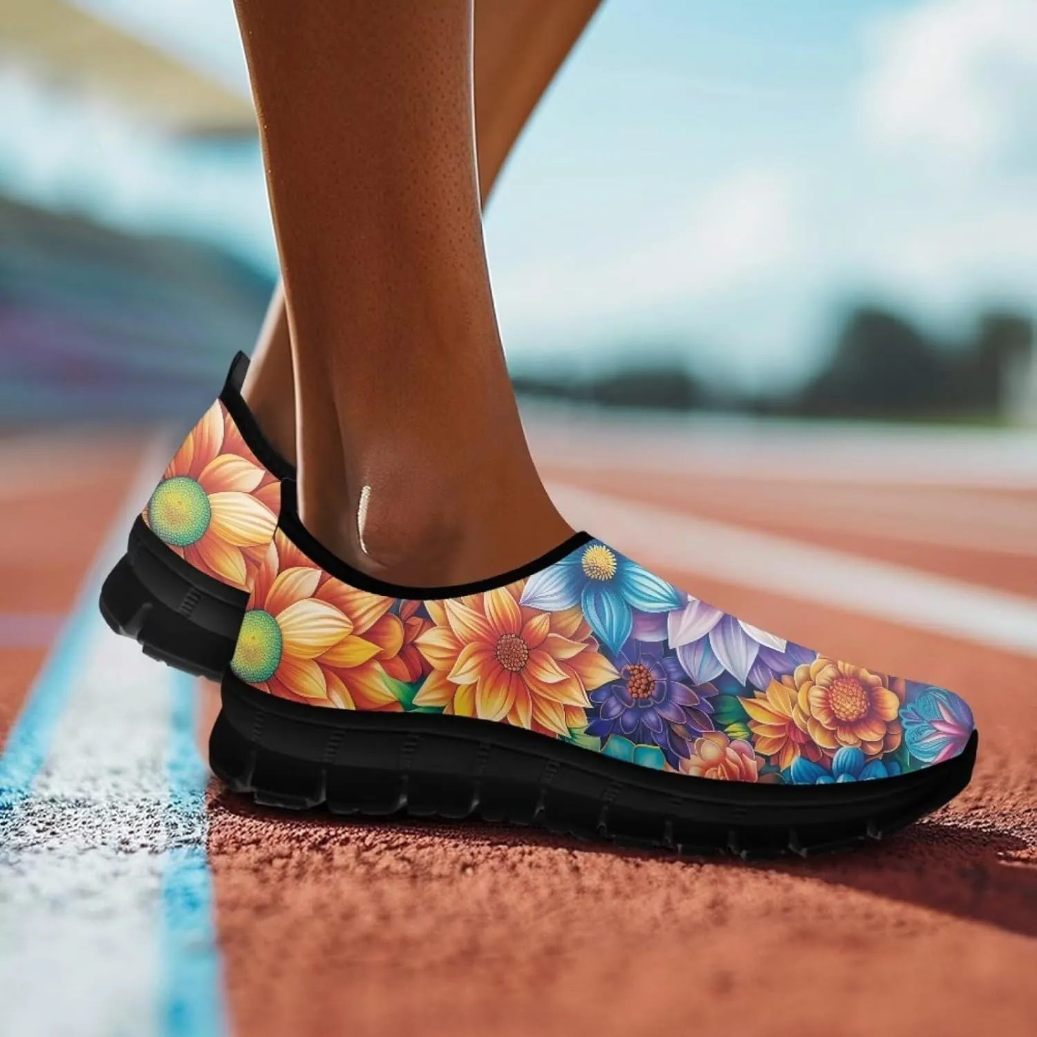 Women's Casual Walking Shoes with Flower,Slip On Mesh Sneakers Lightweight Anti Slip Running Shoes Gym Workout Shoes Trainers