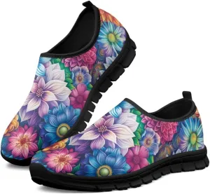 Women's Casual Walking Shoes with Flower,Slip On Mesh Sneakers Lightweight Anti Slip Running Shoes Gym Workout Shoes Trainers