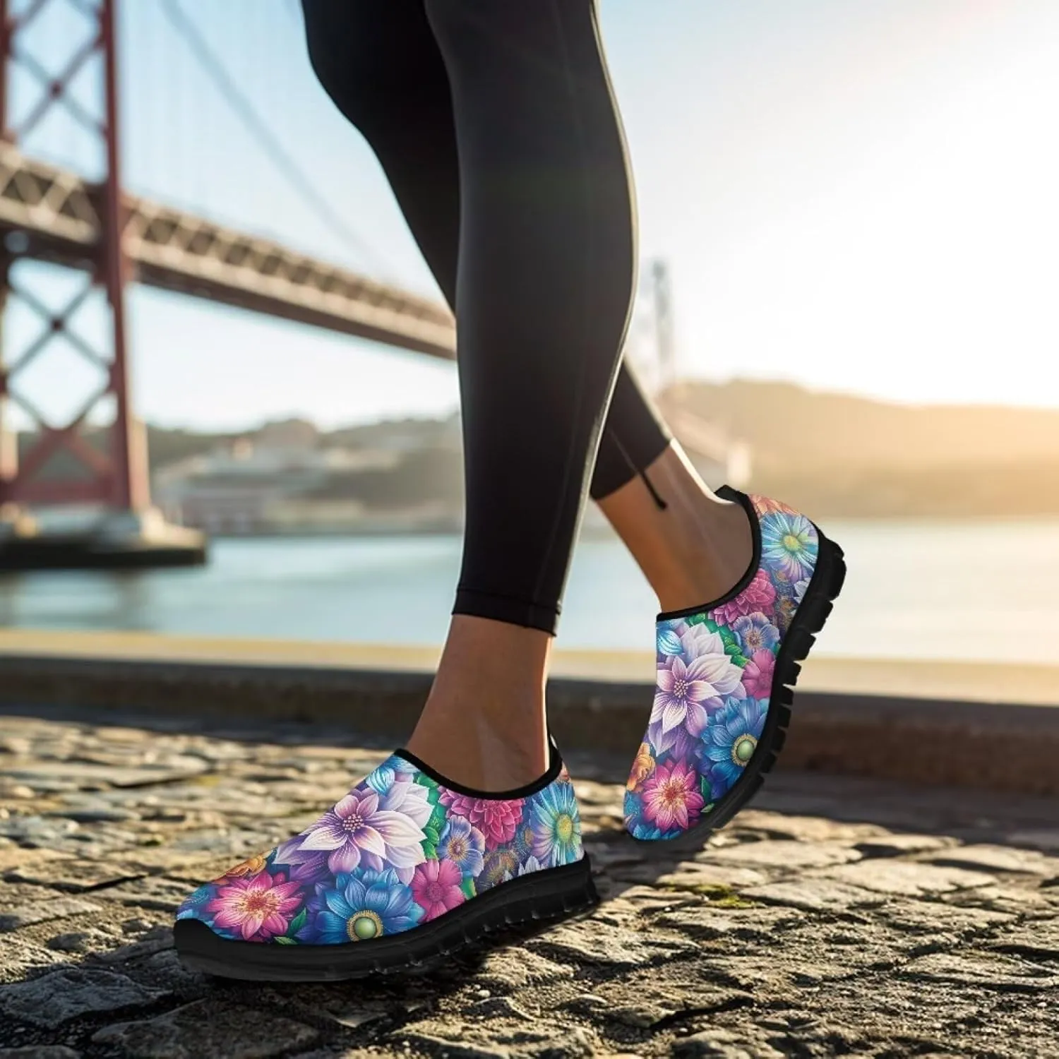 Women's Casual Walking Shoes with Flower,Slip On Mesh Sneakers Lightweight Anti Slip Running Shoes Gym Workout Shoes Trainers