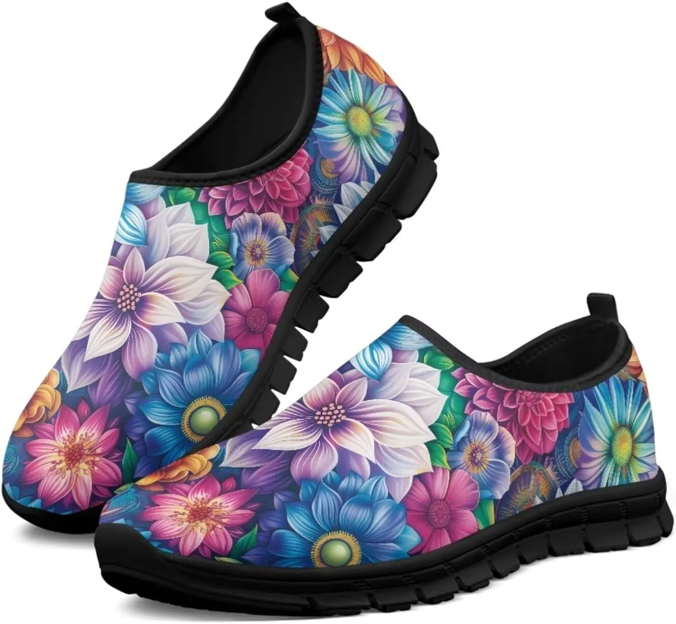 Women's Casual Walking Shoes with Flower,Slip On Mesh Sneakers Lightweight Anti Slip Running Shoes Gym Workout Shoes Trainers