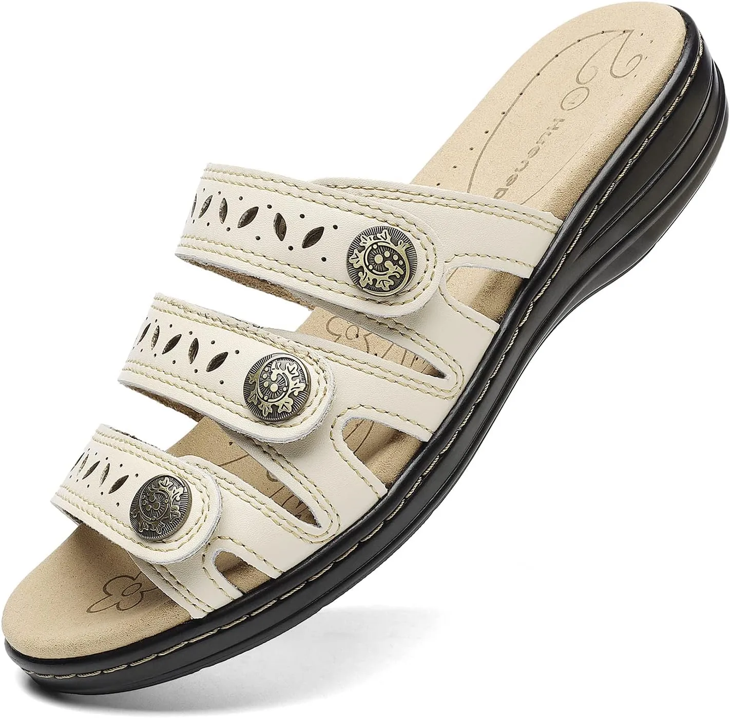 Women's Comfort Leather Slides Lightweight Flat Sandals Cute Slip On Casual Walking Slippers