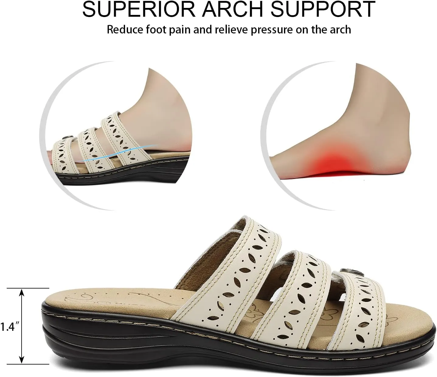 Women's Comfort Leather Slides Lightweight Flat Sandals Cute Slip On Casual Walking Slippers