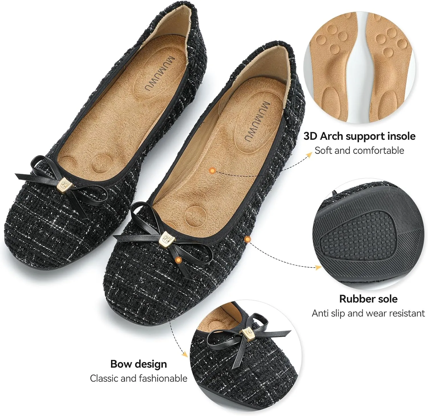 Women's Comfortable Ballet Flats Round Toe Flat Shoes for Women Bow Dressy Flats Shoes with Arch Support Insole