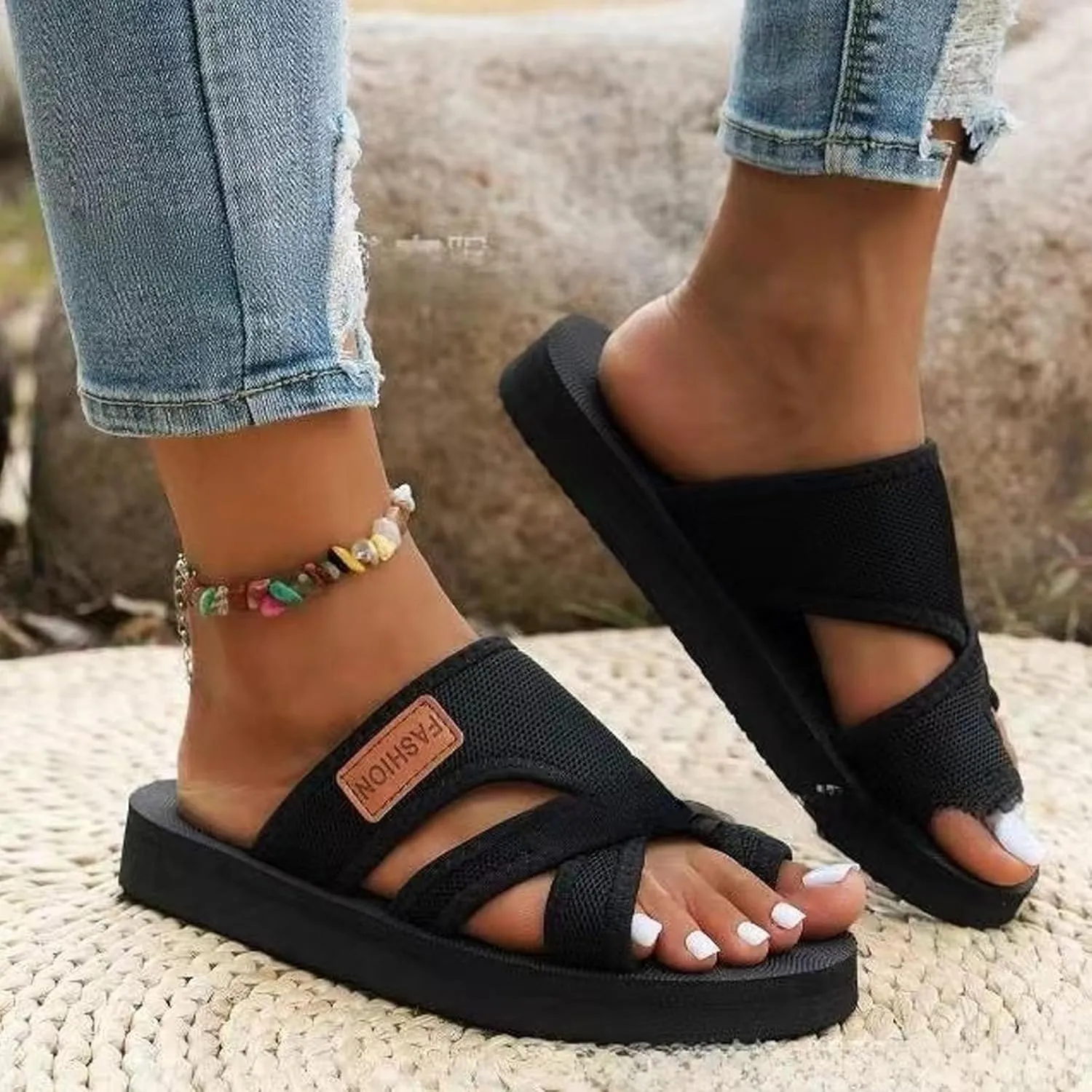 Women's Comfortable Breathable Mesh Flip Flops, Hollow Mesh Slide Sandals, Breathable Flat Beach Slippers for Women Men