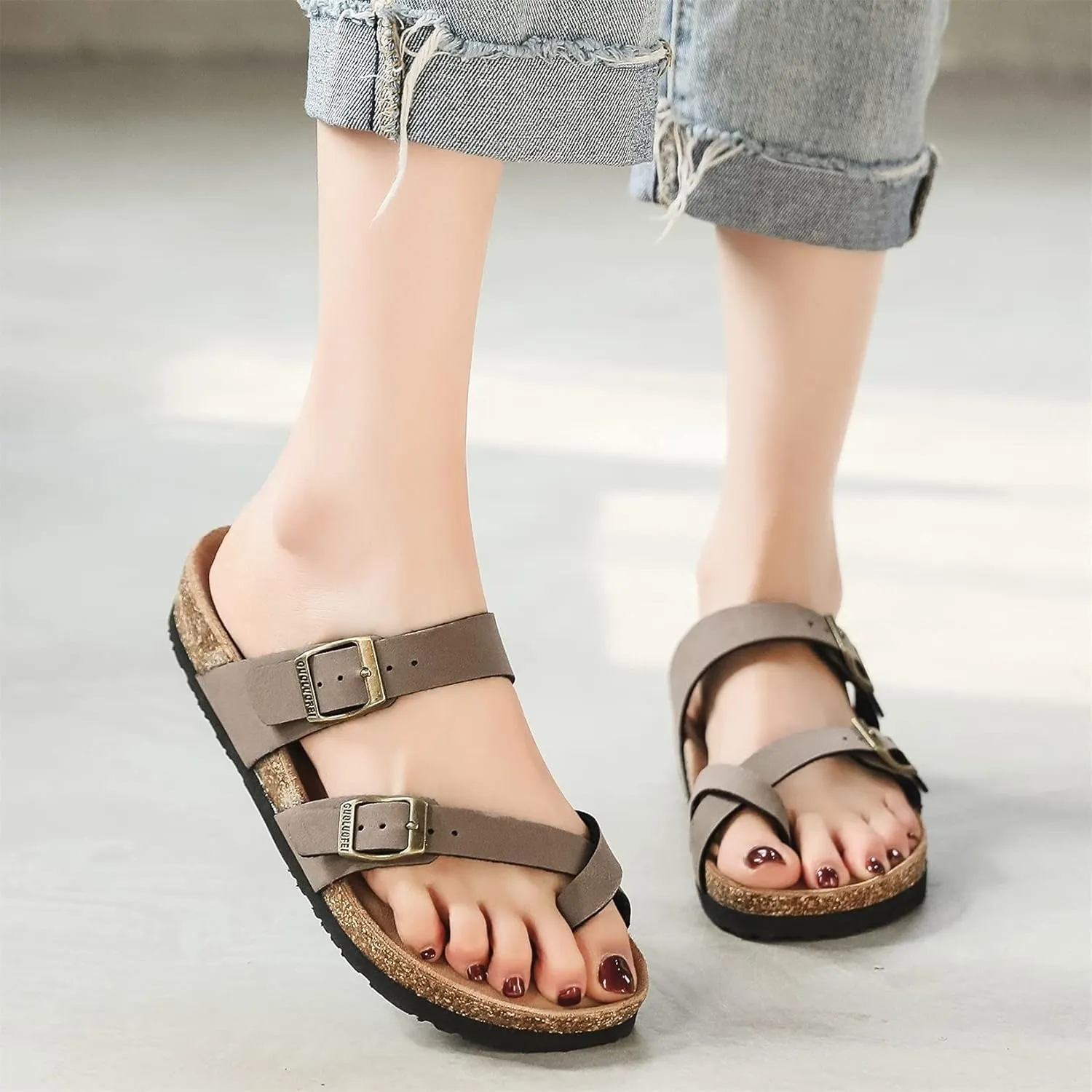 Women's Cork Footbed Slide Sandals With Arch Support,Comfortable Summer Beach Sandals For Women Girls Ladies