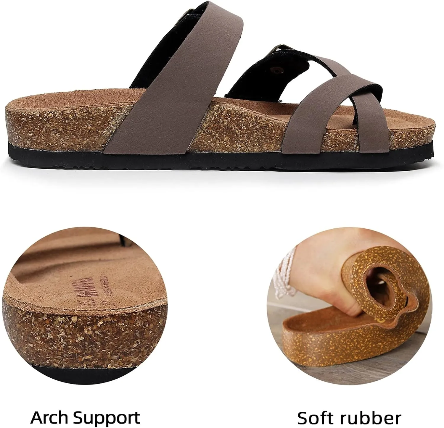 Women's Cork Footbed Slide Sandals With Arch Support,Comfortable Summer Beach Sandals For Women Girls Ladies