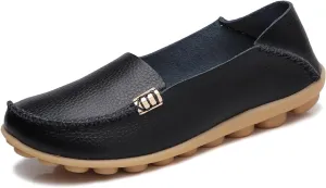 Women's Cowhide Casual Slipper Loafers Moccasin Driving Shoes Flat Slip On