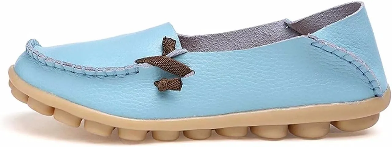 Women's Cowhide Leather Slipper Loafers Flat Shoes Slip-Ons