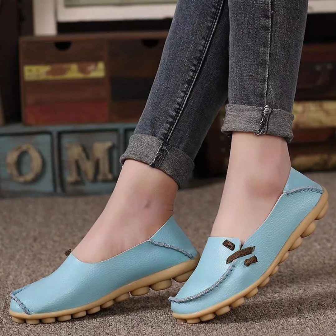 Women's Cowhide Leather Slipper Loafers Flat Shoes Slip-Ons