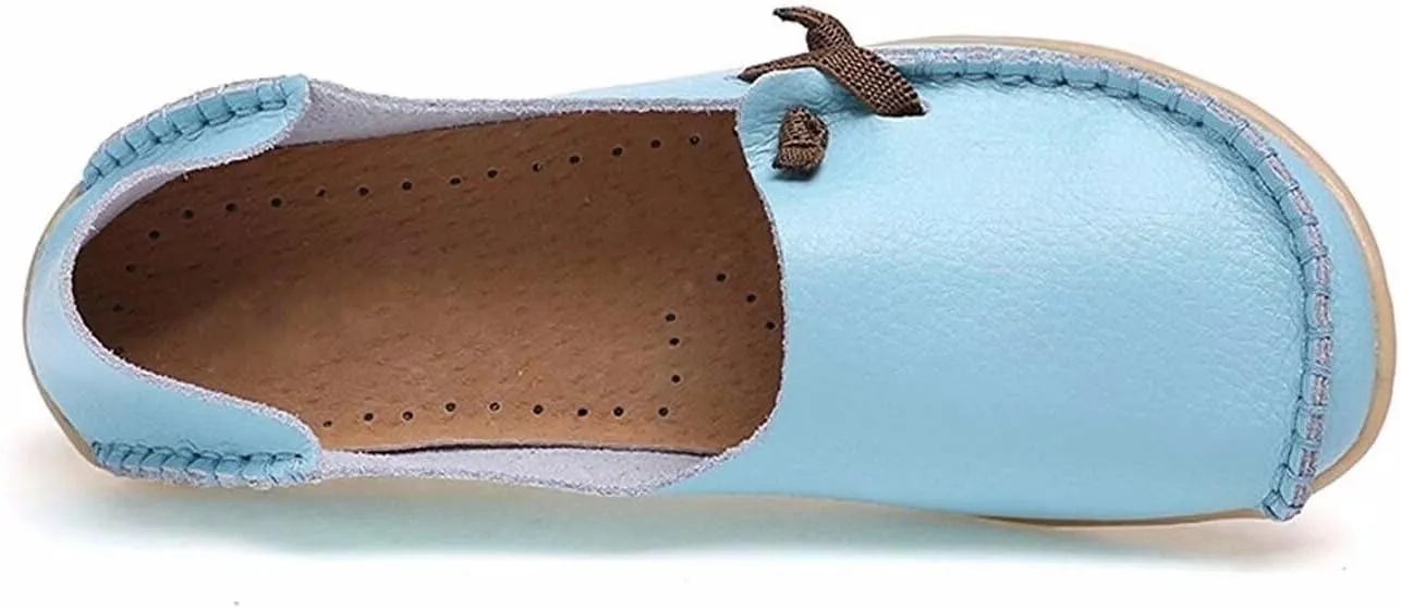 Women's Cowhide Leather Slipper Loafers Flat Shoes Slip-Ons