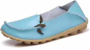 Women's Cowhide Leather Slipper Loafers Flat Shoes Slip-Ons