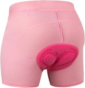 Women's cycling tight fitting underwear with elastic and breathable silicone seat cushion, flat corner underwear, 3D shock-absorbing cycling suit Pink