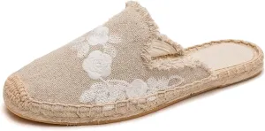 Womens Embroidery Espadrille Mules Flats - Fashion Flats Shoes Comfortable Mule Shoes Breathable Espadrilles Anti-Slip Slipper