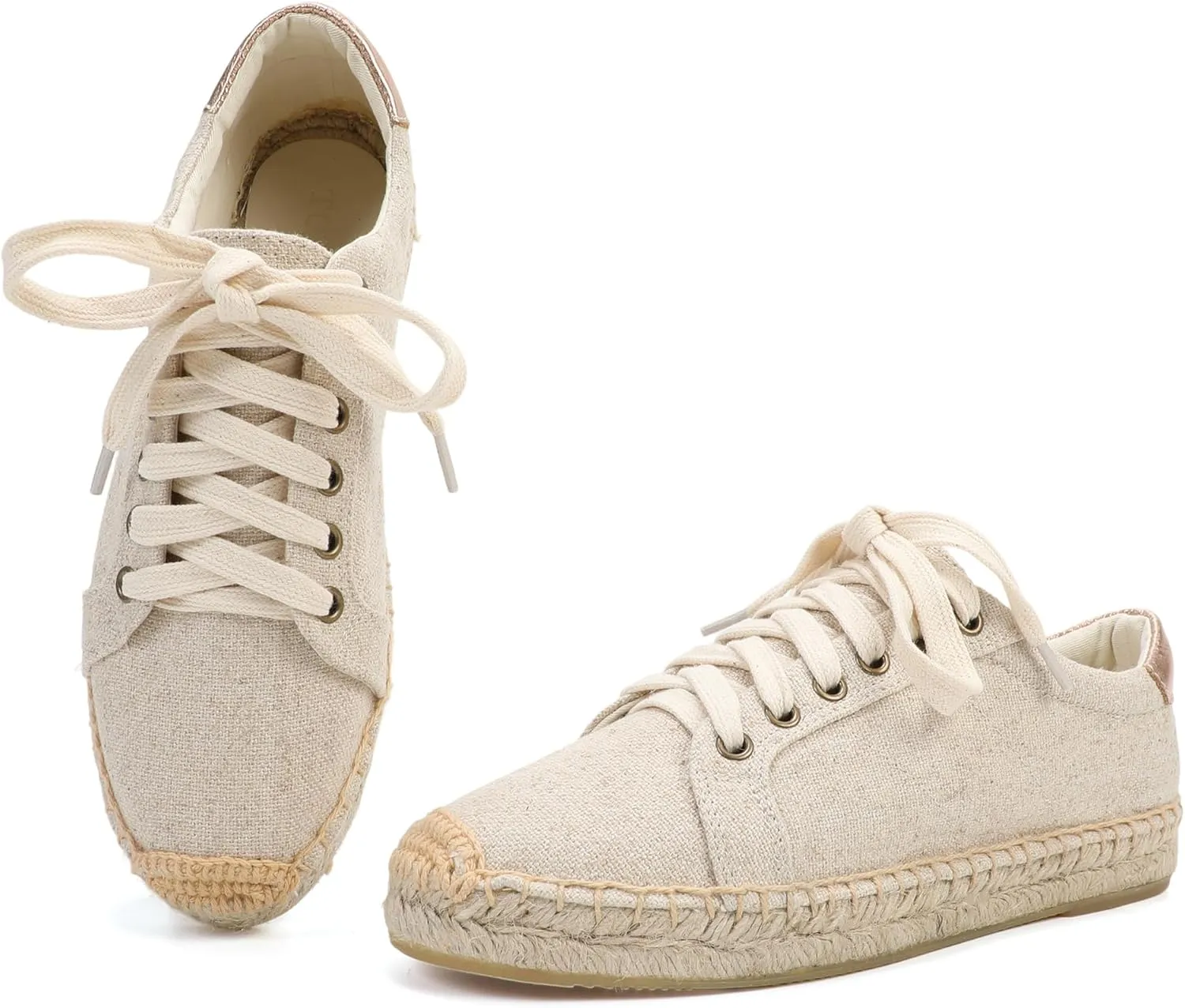 Women's Espadrille Lace-up Sneakers Platform Jute- Breathable for Casual Comfort Flat Shoes