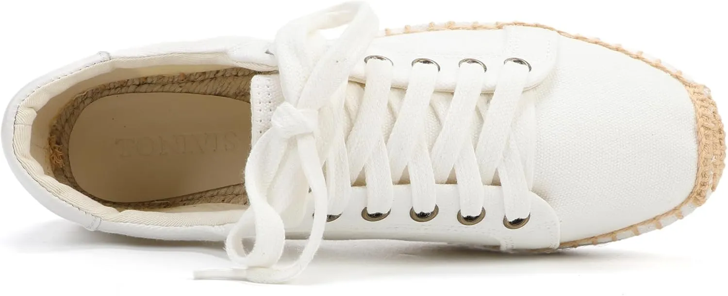 Women's Espadrille Lace-up Sneakers Platform Jute- Breathable for Casual Comfort Flat Shoes