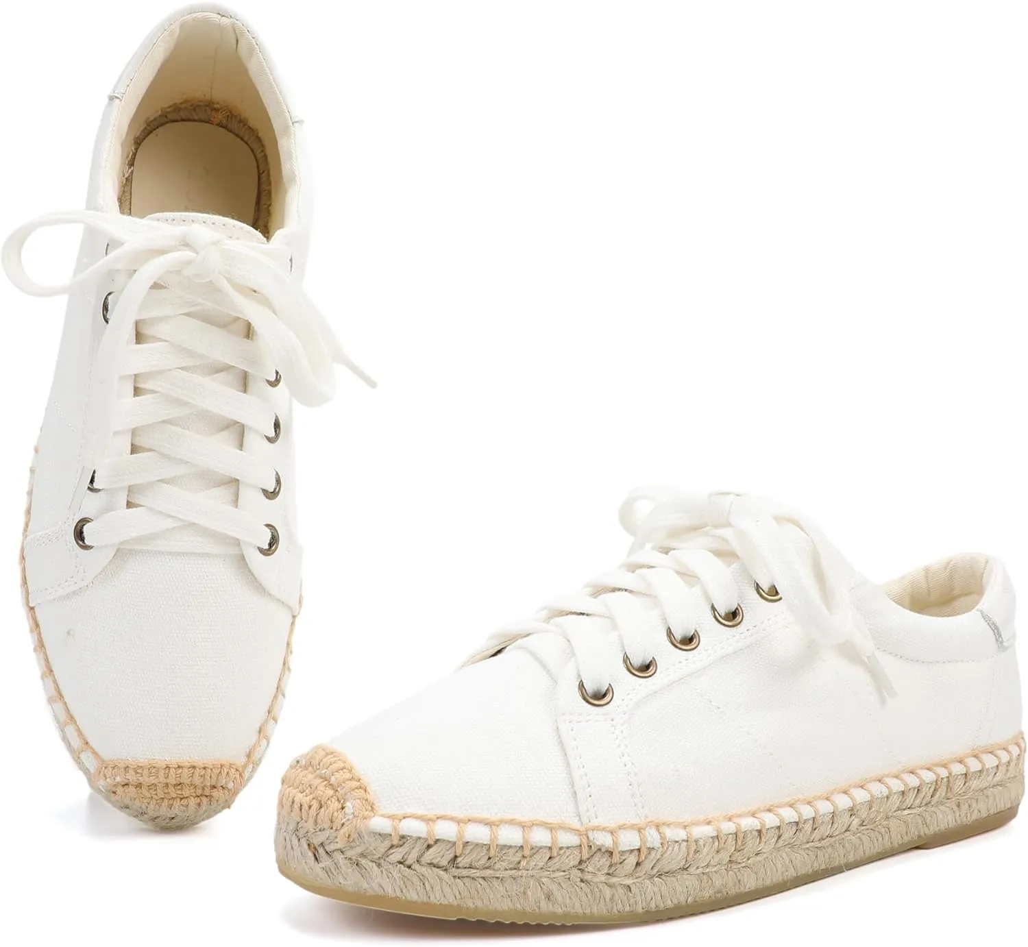 Women's Espadrille Lace-up Sneakers Platform Jute- Breathable for Casual Comfort Flat Shoes