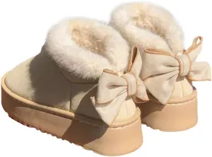 Women's EVA Thick Bottom Bow-Knot Thermal Lined Anti-Slip Flat Casual Shoes, Fashion & Warm For Autumn/Winter