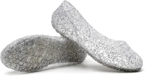 Women's Flat Crystal Jelly Hollow Out Loafers Shoes,Clear Glitter Slip On Summer Beach Sandals Breathable Anti-Slip Ballet Flat