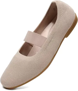 Women’s Flats Shoes Knit Mary Jane Ballet Flat Comfort Walking Dressy Work Office Ballerina Slip-on Shoes with Strap