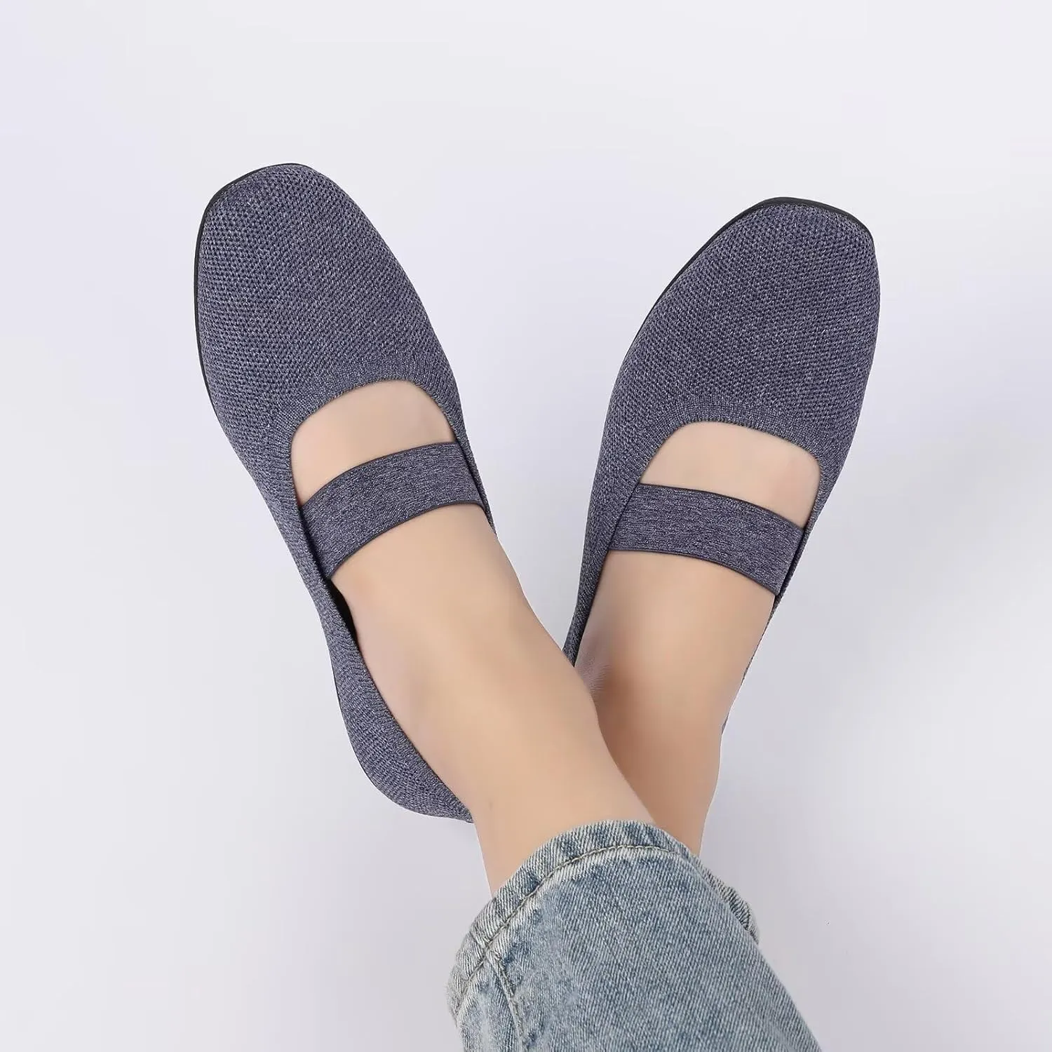 Women’s Flats Shoes Knit Mary Jane Ballet Flat Comfort Walking Dressy Work Office Ballerina Slip-on Shoes with Strap