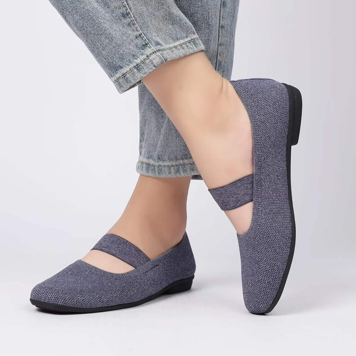 Women’s Flats Shoes Knit Mary Jane Ballet Flat Comfort Walking Dressy Work Office Ballerina Slip-on Shoes with Strap