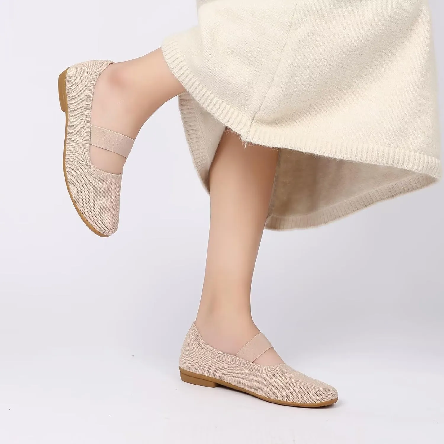 Women’s Flats Shoes Knit Mary Jane Ballet Flat Comfort Walking Dressy Work Office Ballerina Slip-on Shoes with Strap