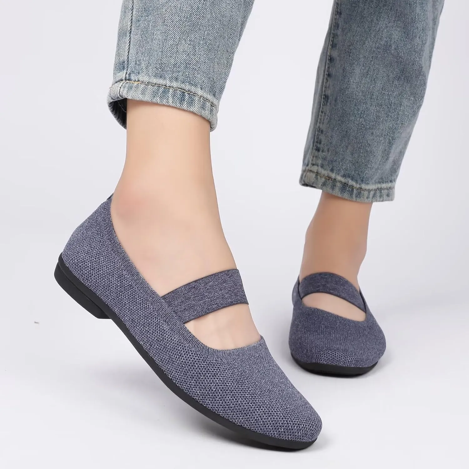Women’s Flats Shoes Knit Mary Jane Ballet Flat Comfort Walking Dressy Work Office Ballerina Slip-on Shoes with Strap