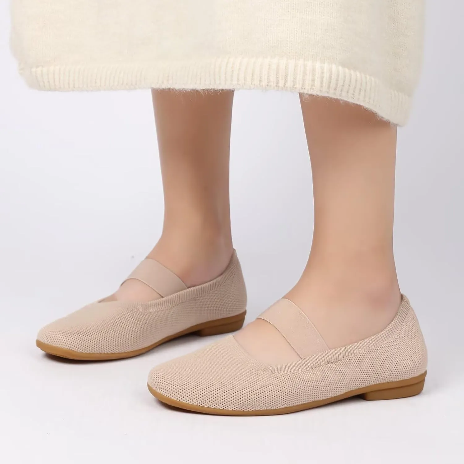 Women’s Flats Shoes Knit Mary Jane Ballet Flat Comfort Walking Dressy Work Office Ballerina Slip-on Shoes with Strap