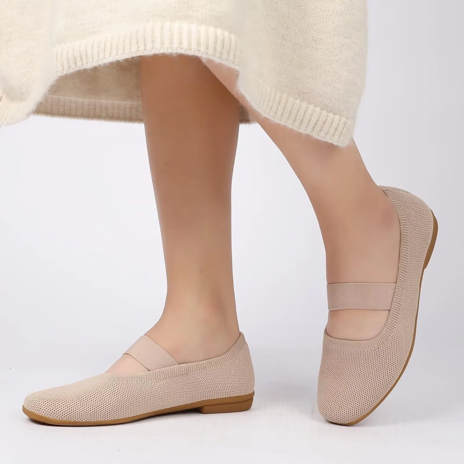 Women’s Flats Shoes Knit Mary Jane Ballet Flat Comfort Walking Dressy Work Office Ballerina Slip-on Shoes with Strap